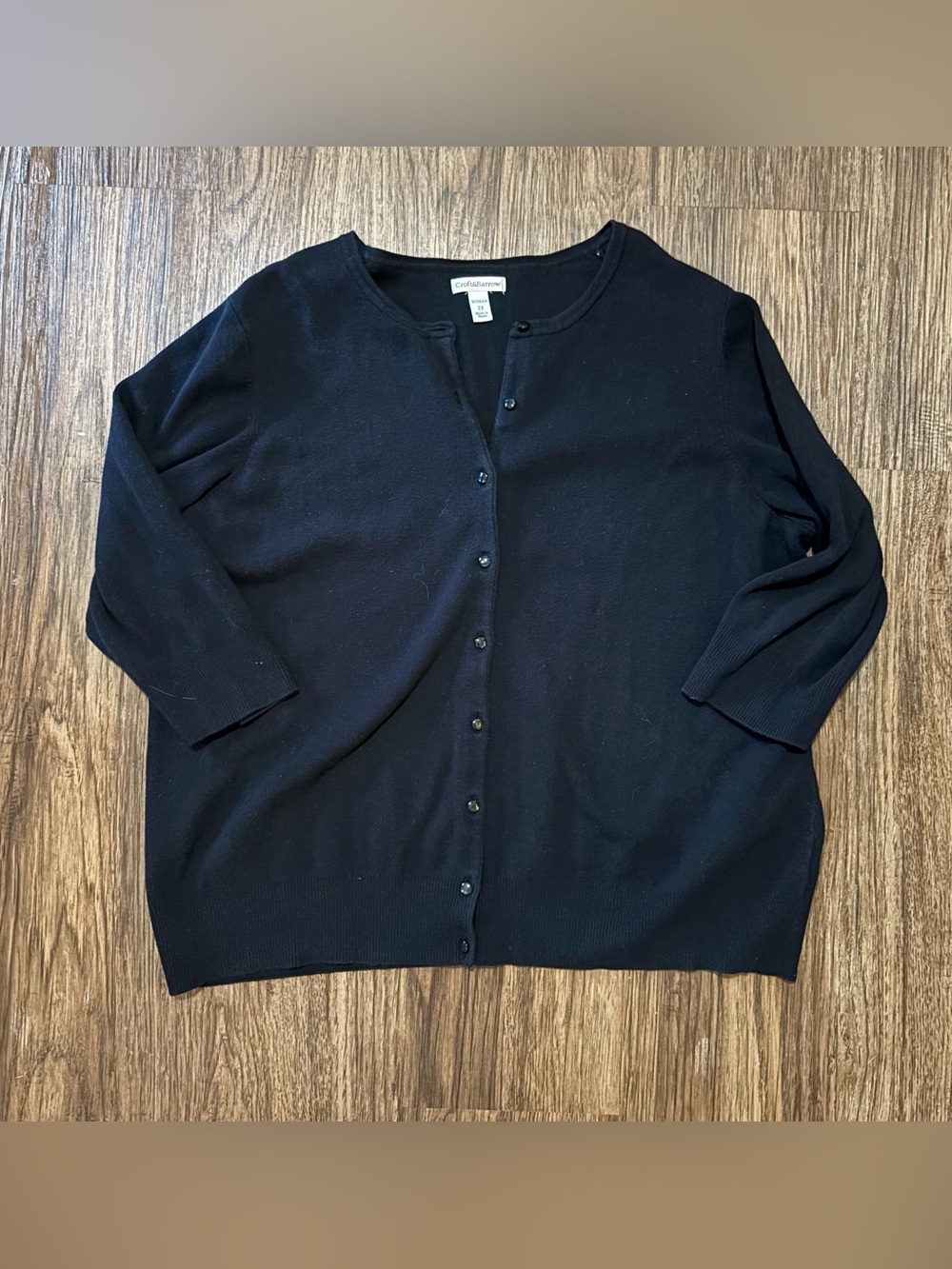 Croft & Barrow 2XL Black Knit Button Cardigan 3/4 Sleeve Classic Minimalist